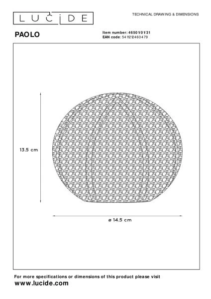 Lucide PAOLO - Tischlampe - Ø 14,5 cm - 1xG9 - Weiß - technisch